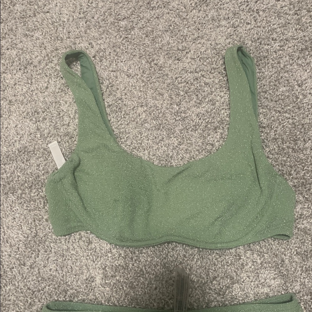 Pink Victoria’s Secret Green Glittery High Waisted Bikini Bathing Suit Set - Picture 2 of 7